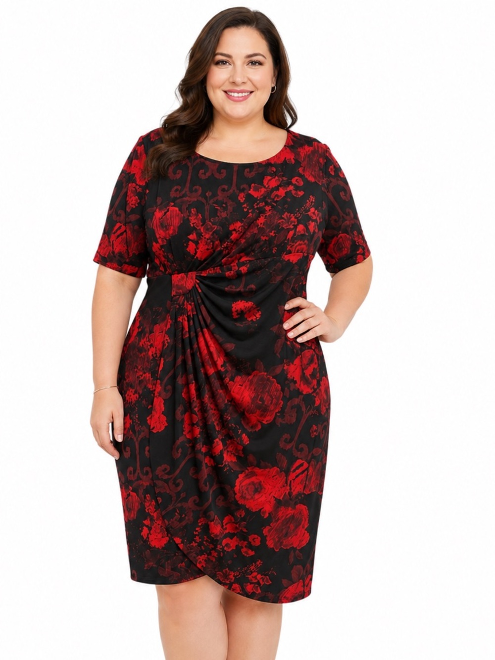 Dark Floral Dress Side Ruching Whimsigoth Goth Grunge Festival Event Sz 16 - Picture 1 of 8